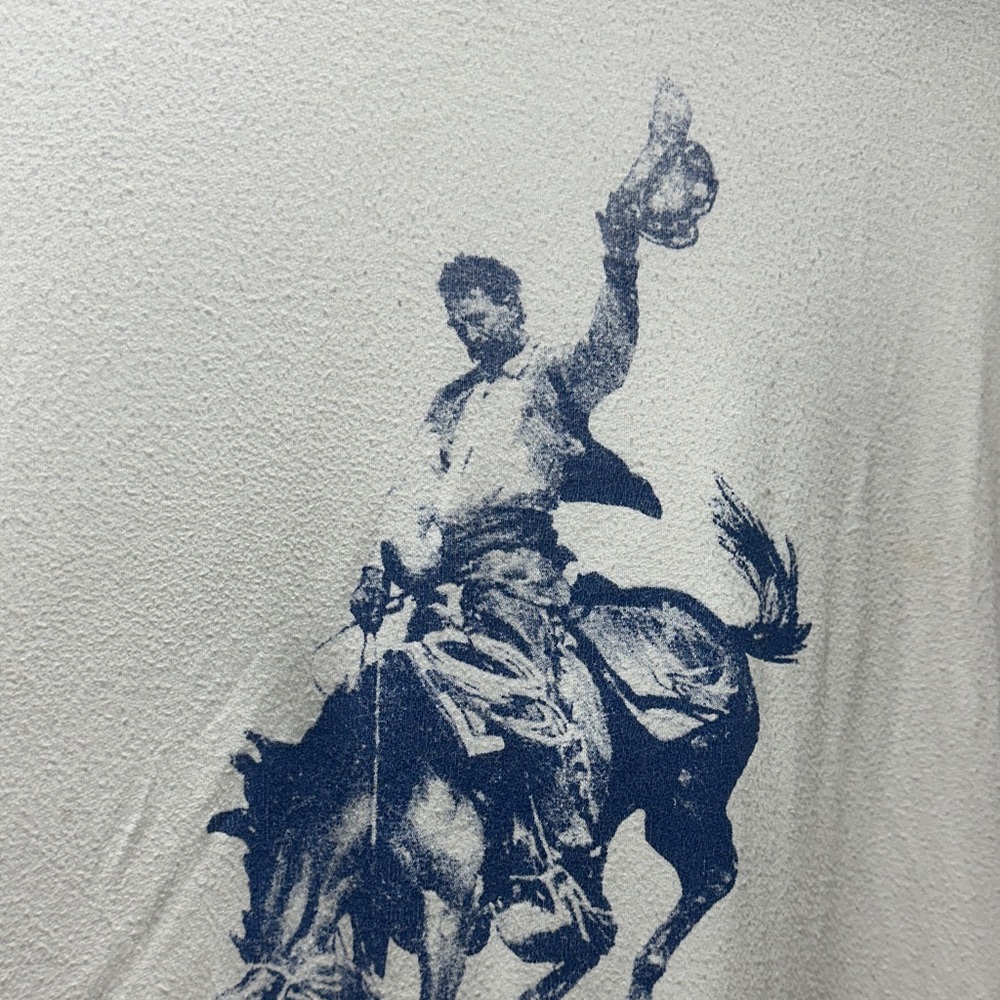 White Short-Sleeve Graphic Tee with Blue Rodeo Rider - Picture 3 of 3